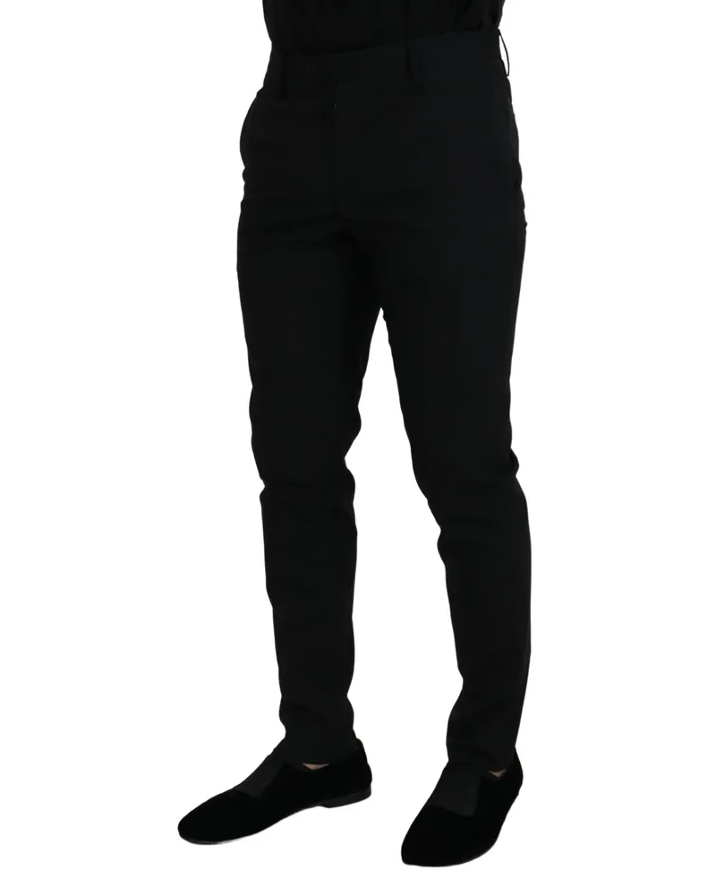 Dolce & Gabbana Men's Black Polyester Chino Formal Pants Wool Elastane Black