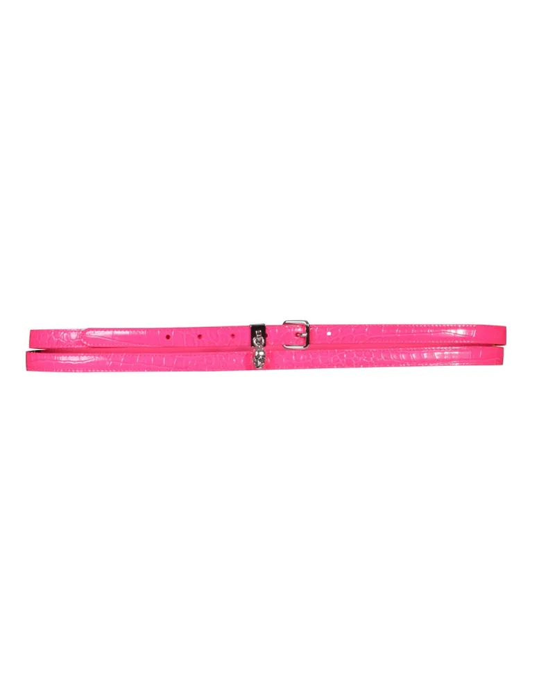 Alexander McQueen Skull and Pavè Crocodile Leather Belt — Pink Pink