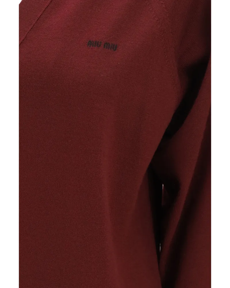 Miu Miu Women's Cardigan Virgin Wool Amaranth-Black Fleece (ovis Aries) Amaranth/black Sweater Burgundy