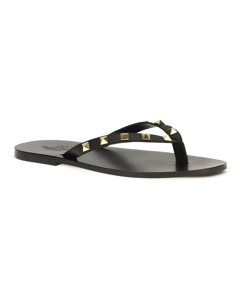 Valentino Garavani Men's Rockstud Thong Sandals Nero Calf Leather Bos Taurus Black