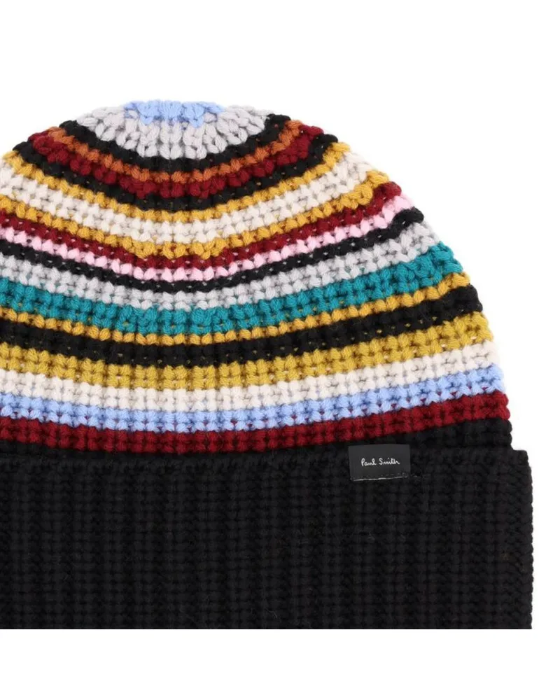 Paul Smith Striped Knit Beanie — Black Black