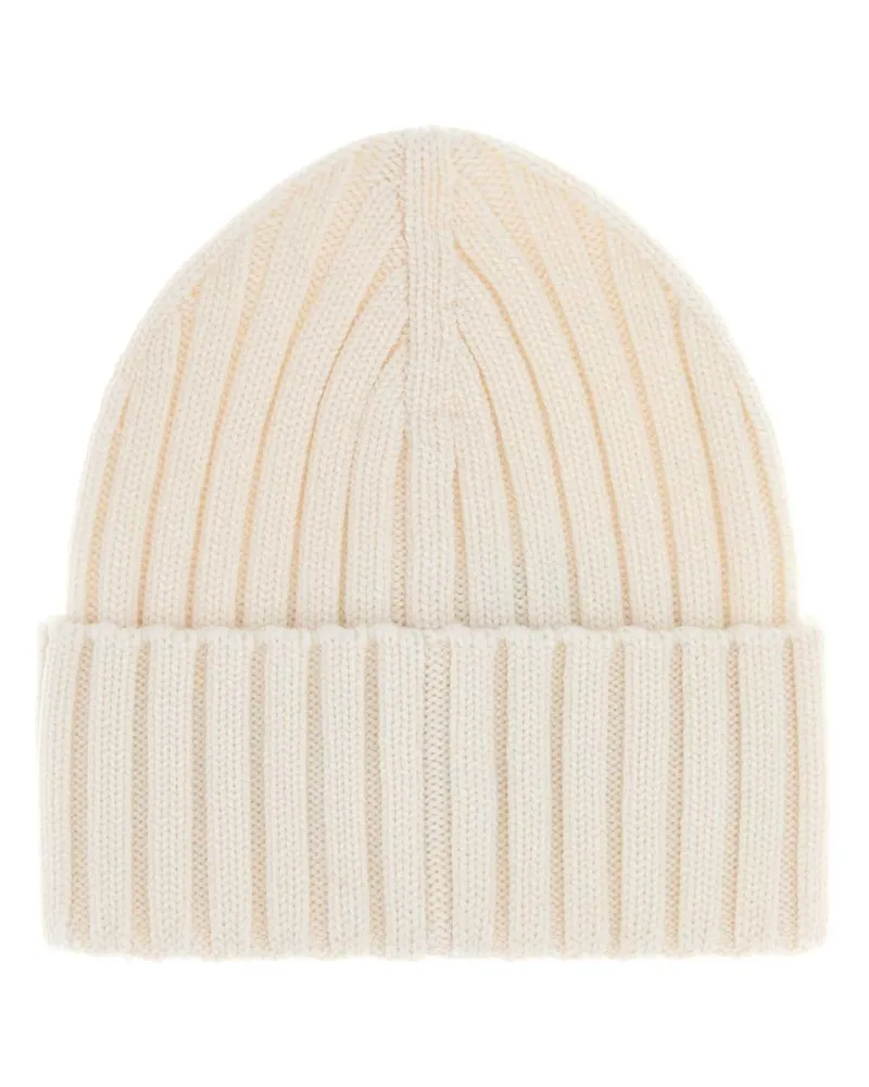 Moncler Women's Ivory Wool Beanie Hat 030 Exterior: Virgin Cuffie Beige