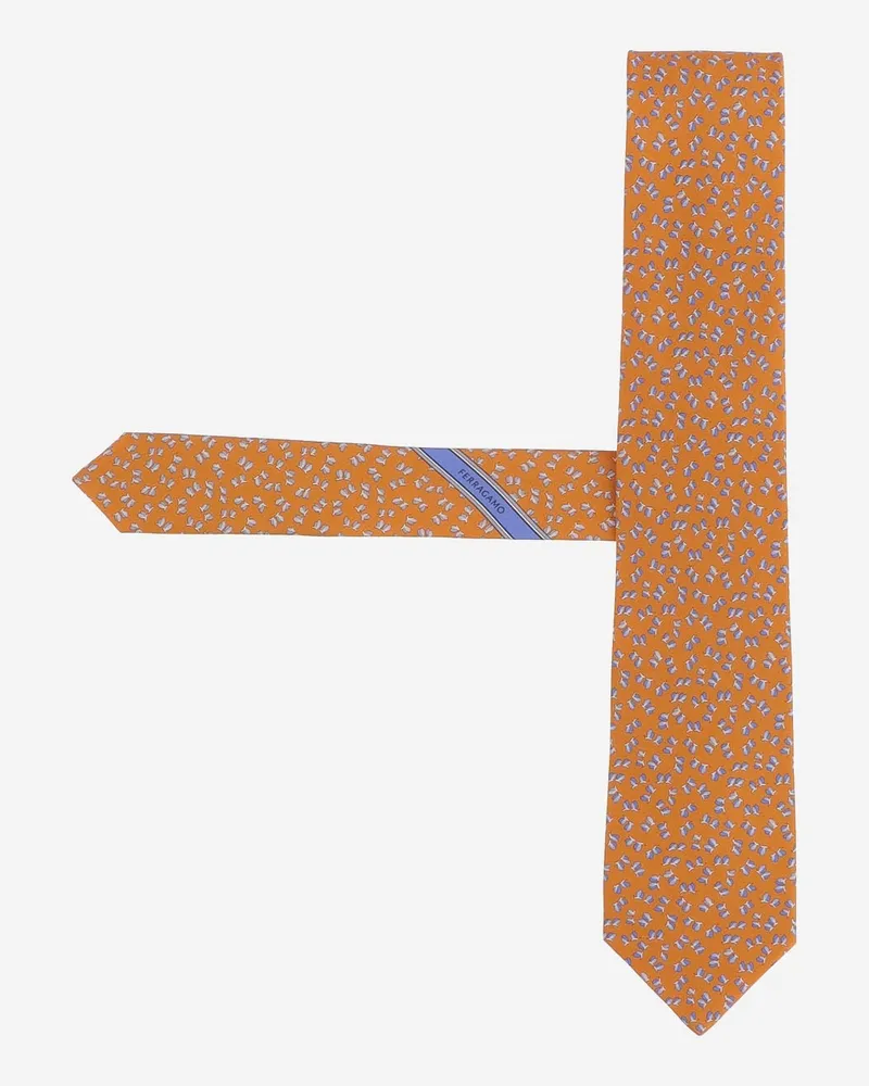 Ferragamo Men's Silk Tie With Pattern, Orange Ties & Bow Orange