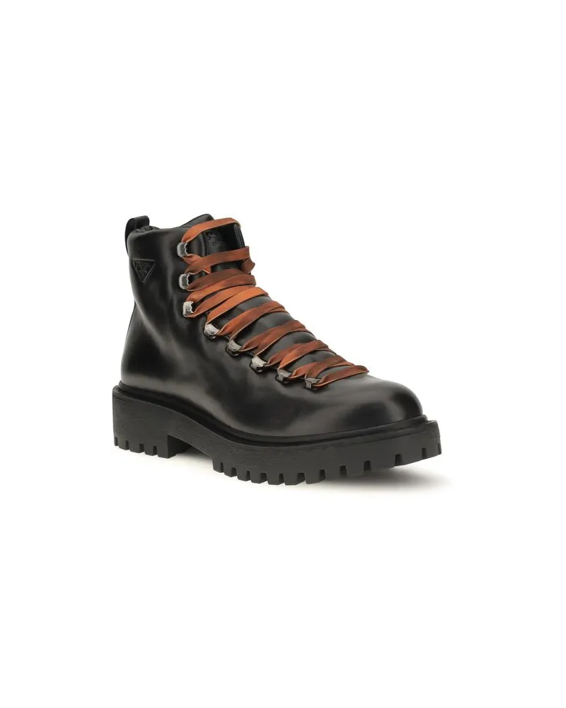 Prada Lace-Up Leather Boots — Black Black