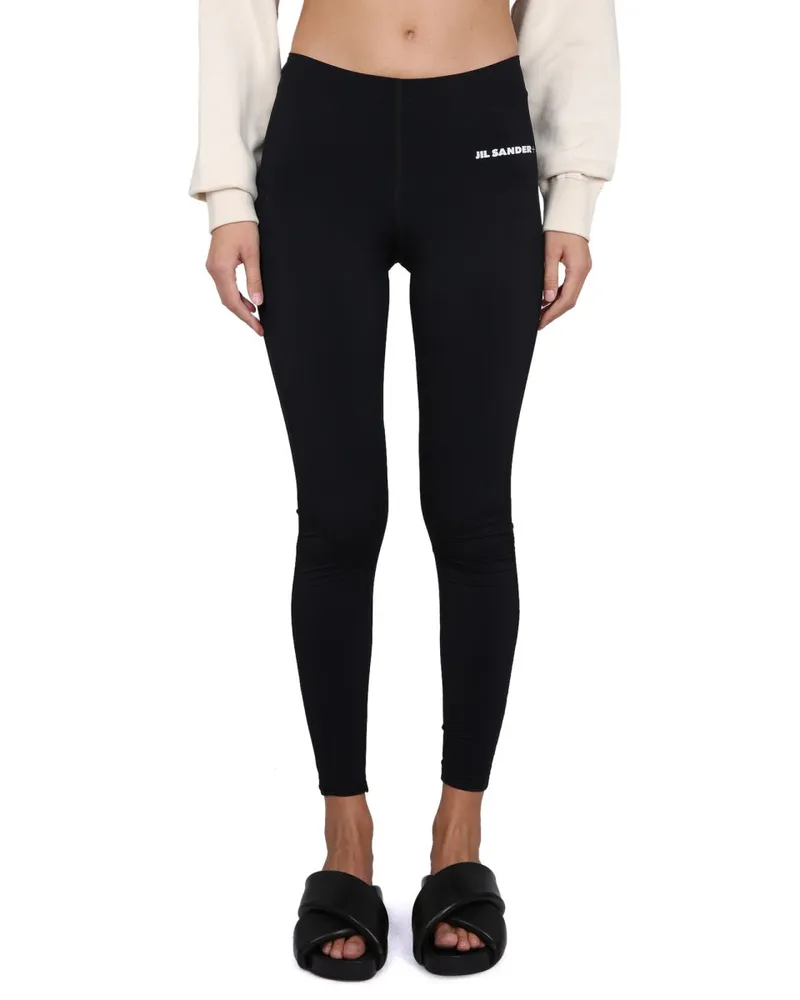 Jil Sander Logo-Embroidered Polyamide Leggings — Black Black