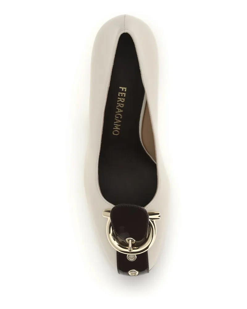 Ferragamo Women's Pumps Silk Mascarpone Calf Leather High Heel Shoes Beige