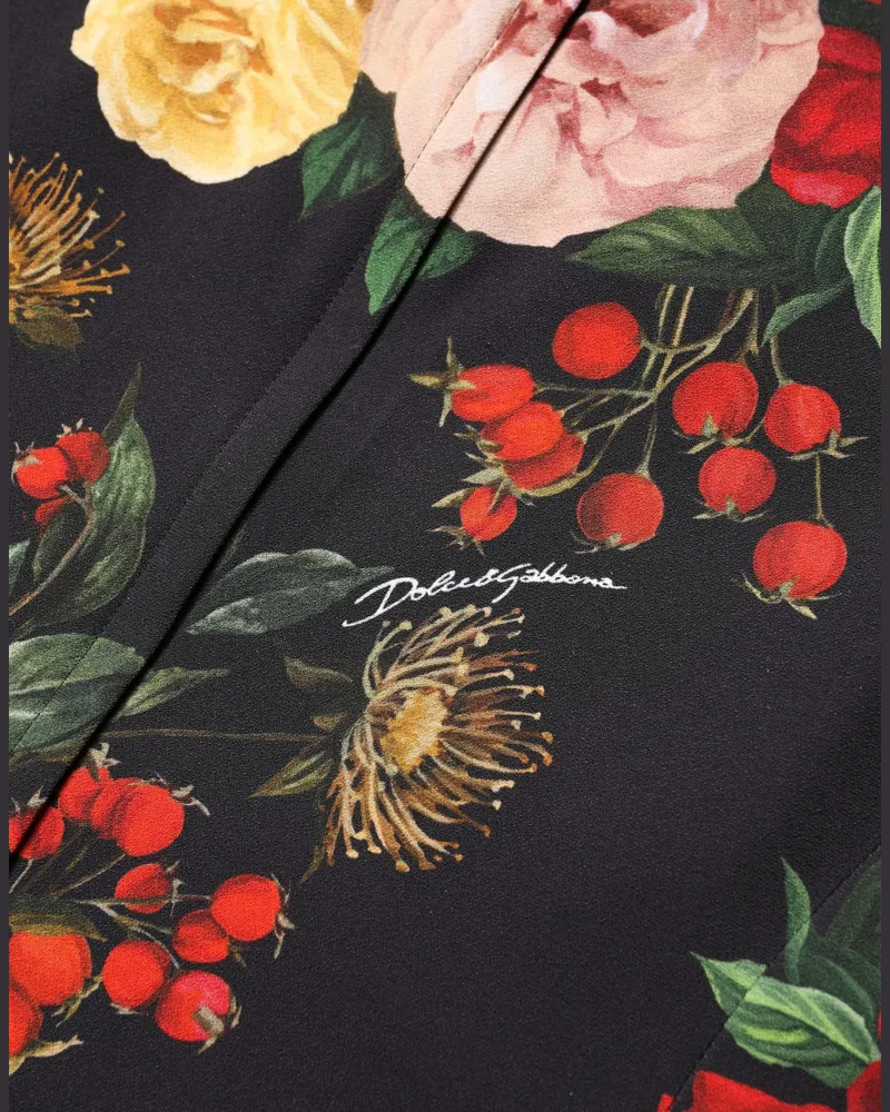 Dolce & Gabbana Women's Black Floral Crepe Frill Detail Blouse Top Viscose Elastane Black