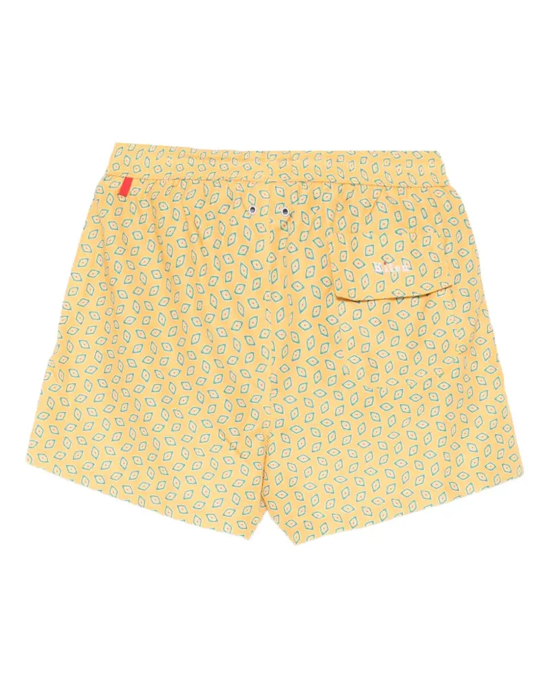 Kiton Yellow Geometric Print Swim Shorts — Yellow 