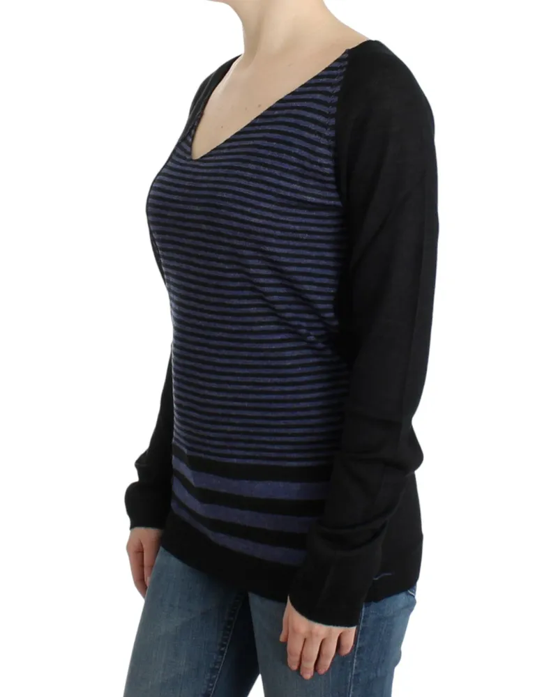 CoSTUME NATIONAL Women's Black Striped V-Neck Sweater Acrylic Clothing Black