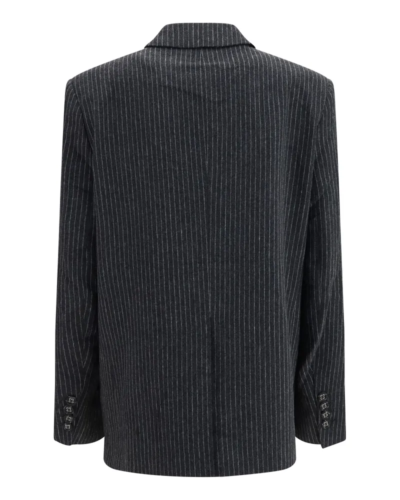 Ganni Pinstripe Wool Blazer — Black Black