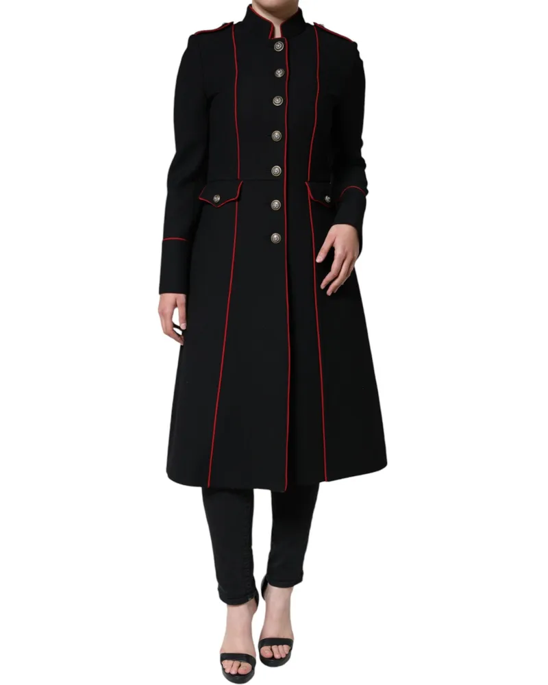 Dolce & Gabbana Women's Black Single Breasted Trench Coat Jacket Virgin Wool Nylon Clothing Black