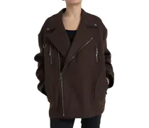 Women's Brown Coat Short Biker Wool Jacket