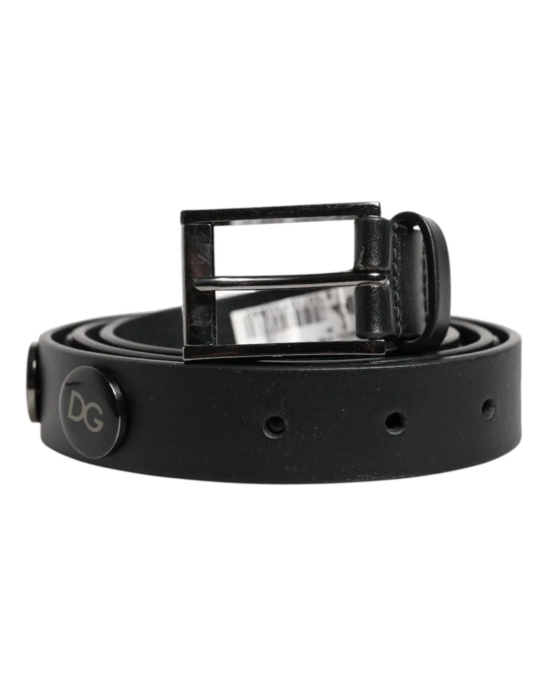 Dolce & Gabbana Men's Black Luxury Leather Dg Studs Buckle Belt Black