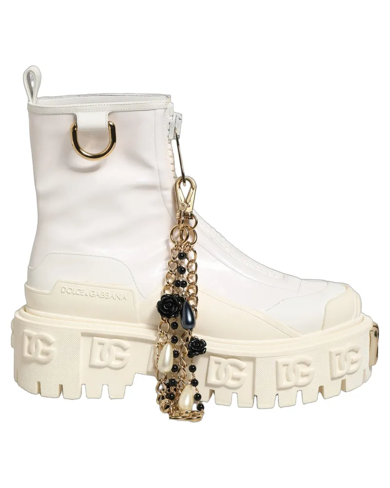 Dolce & Gabbana Women's White Leather Rubber Logo Ankle Boots Shoes Cotton Polyester Pu Calf White