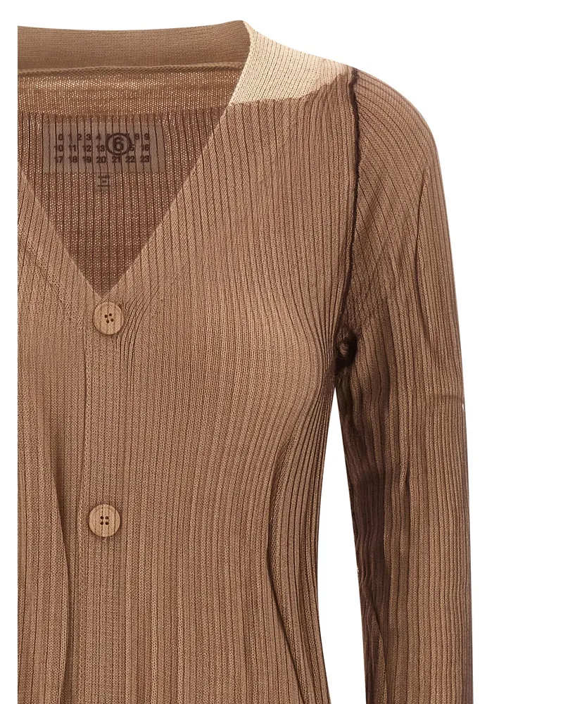 Maison Margiela Ribbed Knit Midi Cardigan — Beige Beige