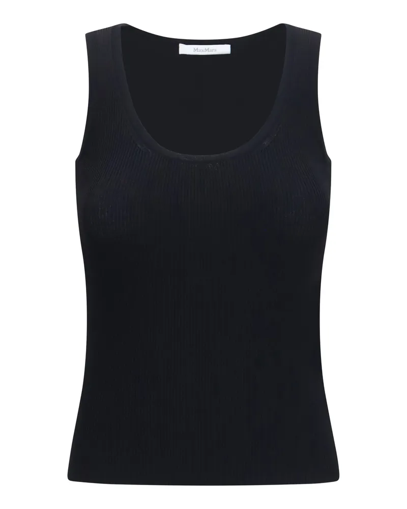 Max Mara Women Ribbed Jersey Tank Top Nero Viscose; Polyester Black