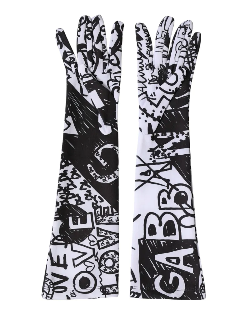 Dolce & Gabbana Women Gloves Black White Dg Logo Elbow Length Mitten And 10+pl Black