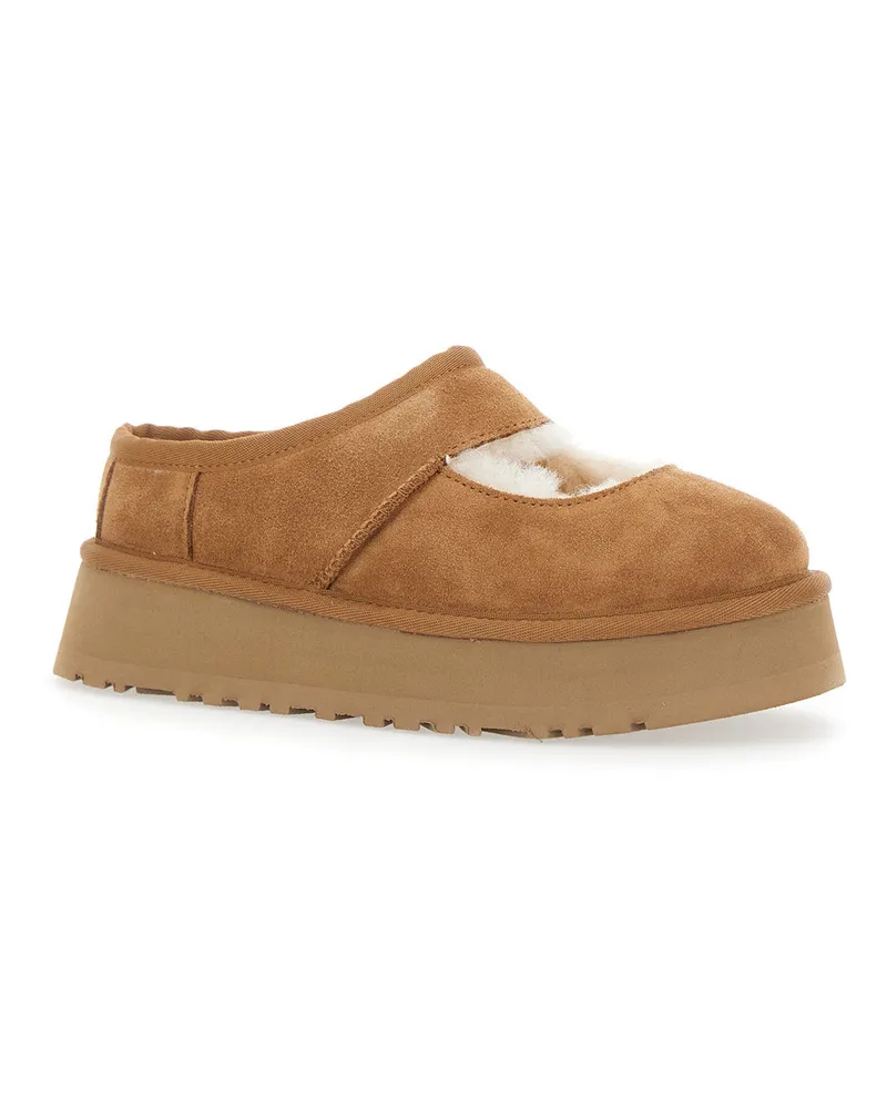 UGG Women's Brown Suede Mules With Cut-Out Detail Sheep Leather Brown