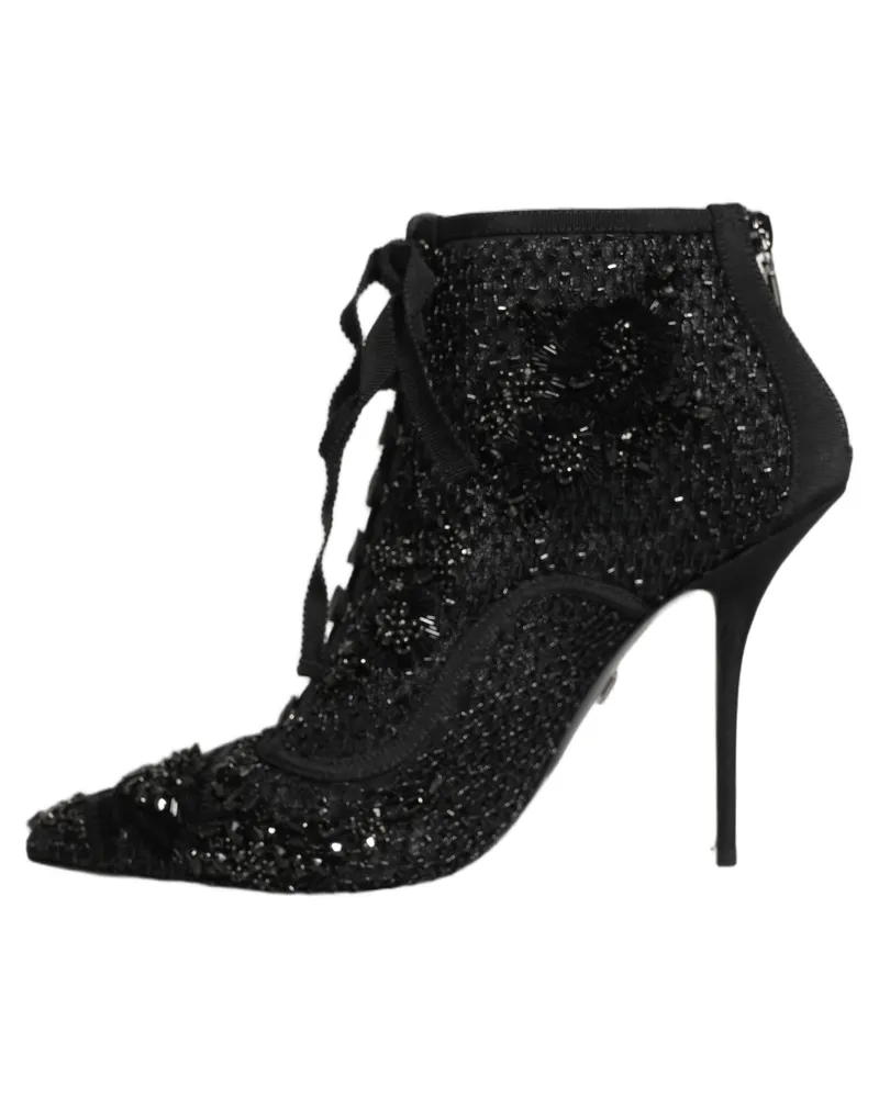 Dolce & Gabbana Women's Black Embellished Mesh Ankle Boots Shoes Black