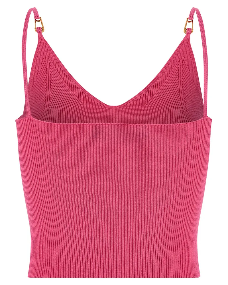 Versace Safety Pin-Detail Ribbed Knit Tank Top — Hot Pink Hot