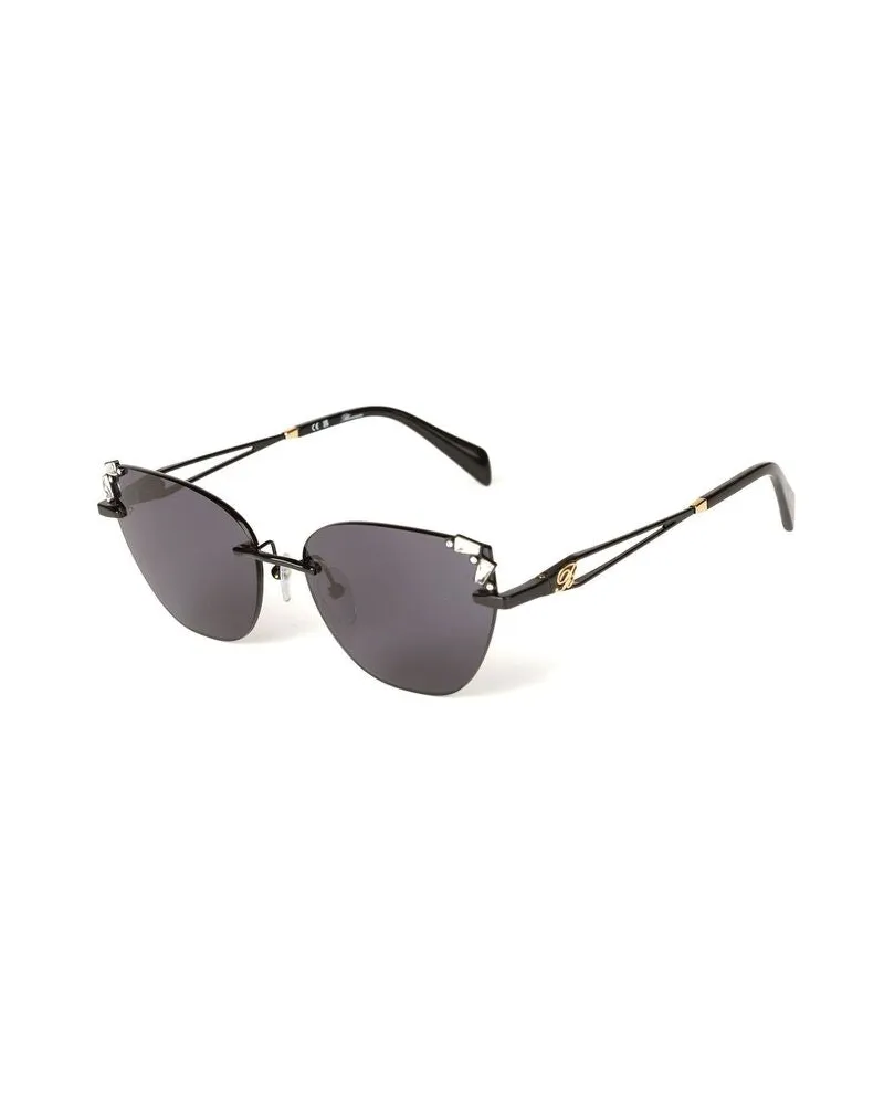 Blumarine SBM230S Metal Round-Frame Sunglasses — Black Black
