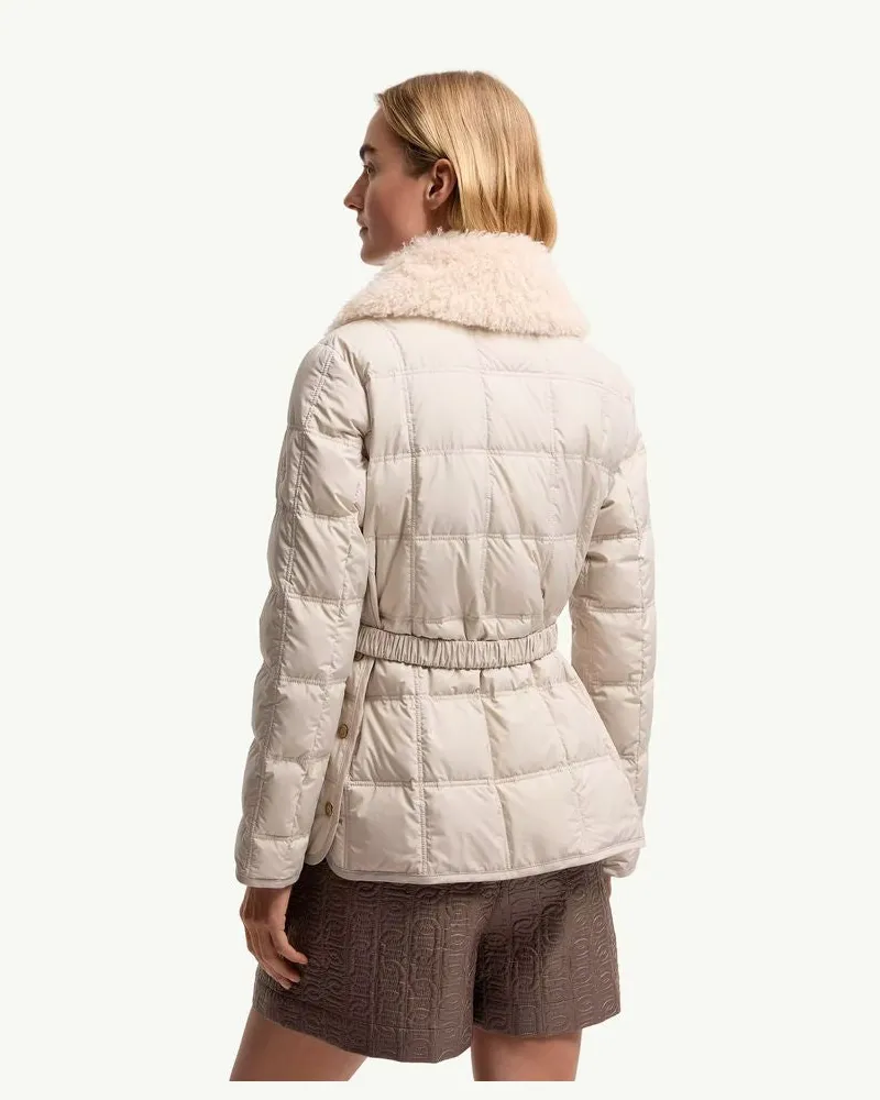 Moncler Shearling-Collar Quilted Down Jacket — Ecru Ecru