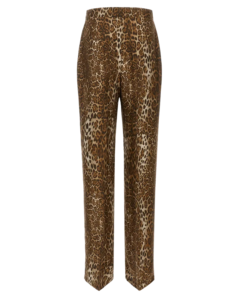 Max Mara Leopard-Print Silk Trousers — Brown Brown