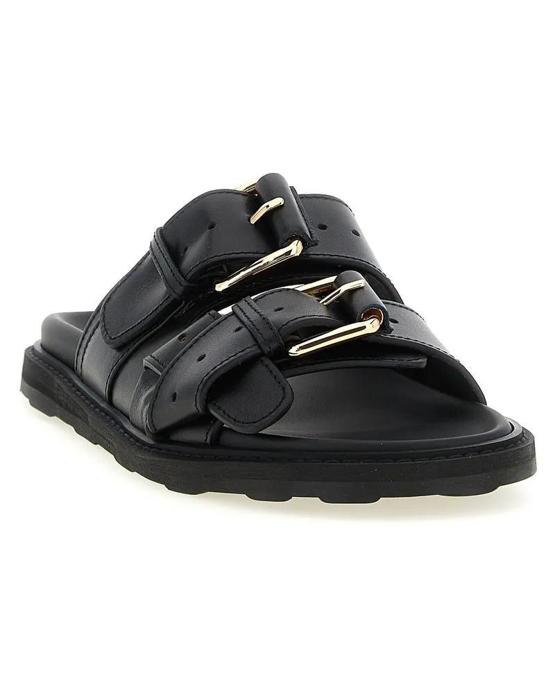 Moschino Double-Strap Calf Leather Sandals — Black Black