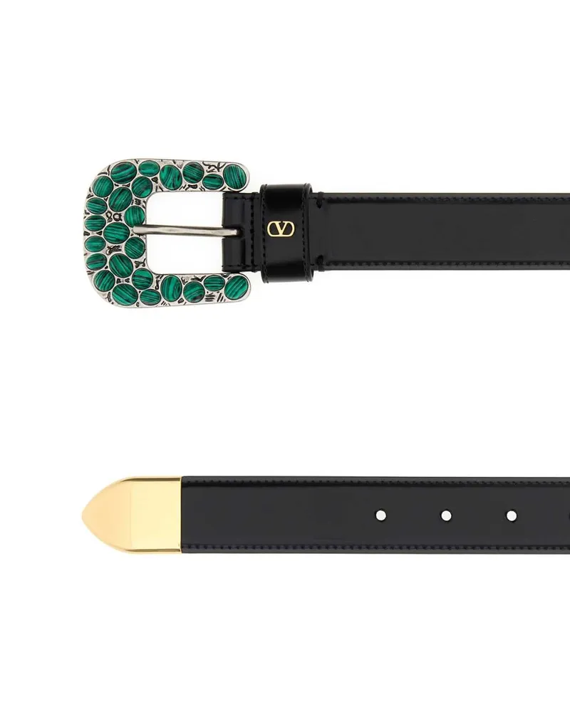Valentino Garavani Women's Black Leather Vlogo Signature Belt Neromalachite Cinture Black