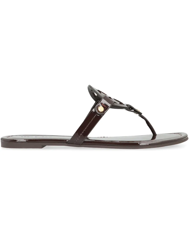 Tory Burch Women's Flip-Flops Miller Leather Coconut Cow Hide Sandal Brown