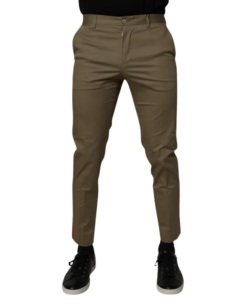 Dolce & Gabbana Cotton-Elastane Tapered Trousers — Brown Brown
