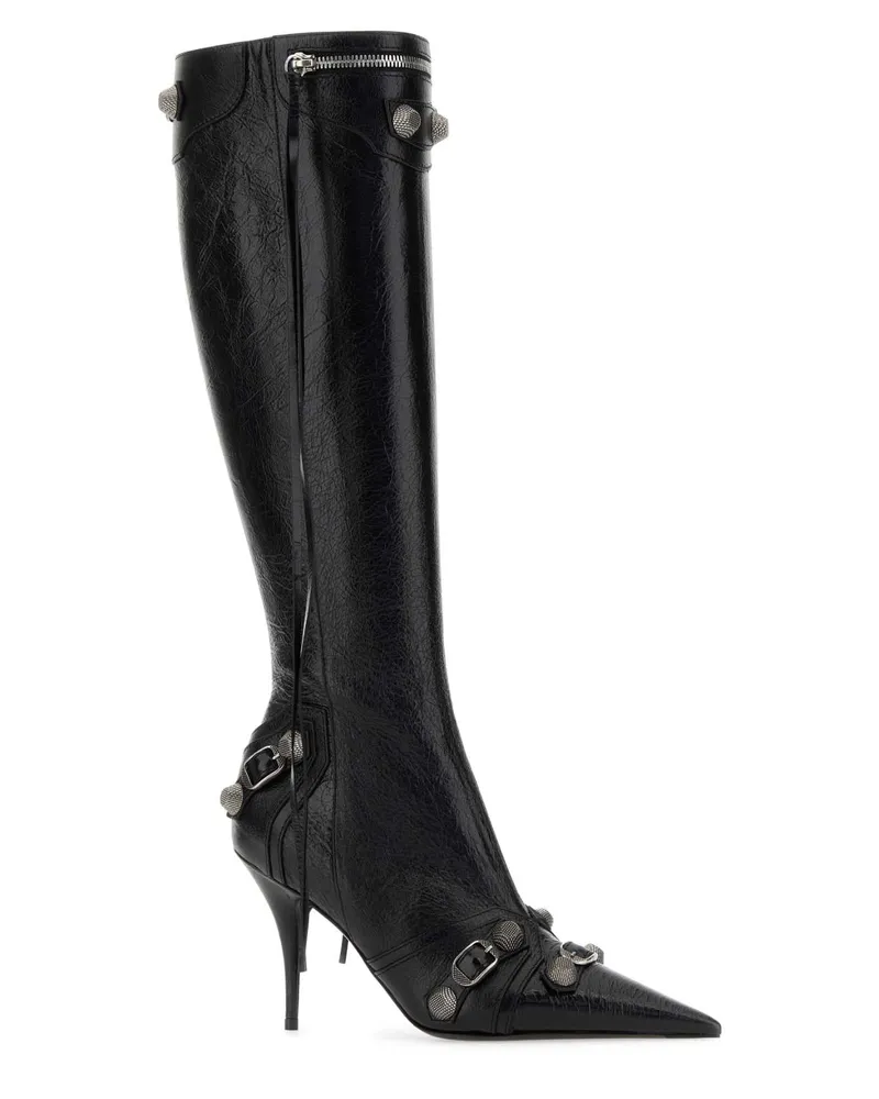 Balenciaga Women's Black Leather Cagole Boots 1081 Stivali Black
