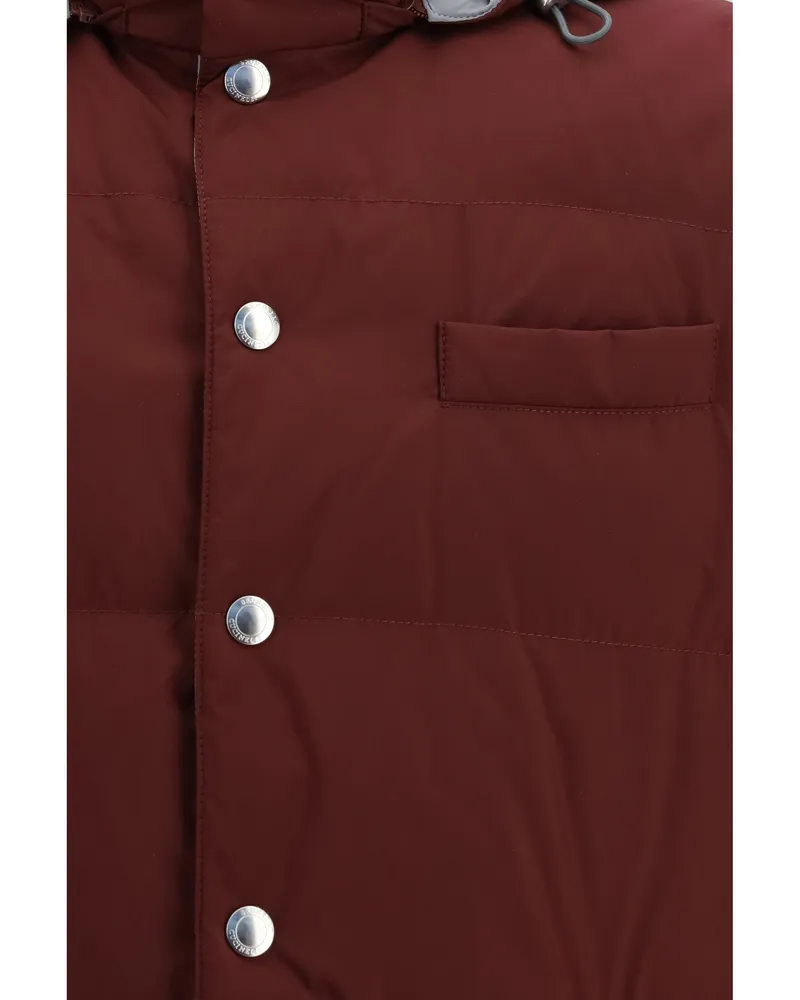 Brunello Cucinelli Men Sleeveless Hooded Gilet Burgundy Polyester Blazers Jacket Burgundy