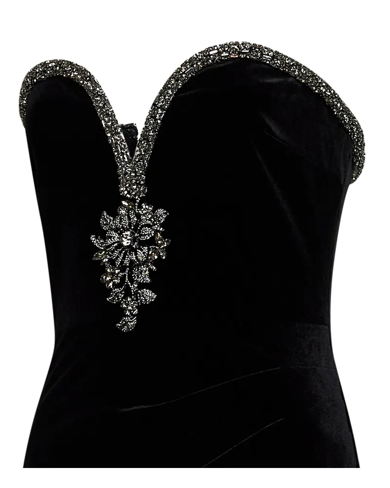 Self-Portrait Crystal-Embellished Velvet Dress — Black Black