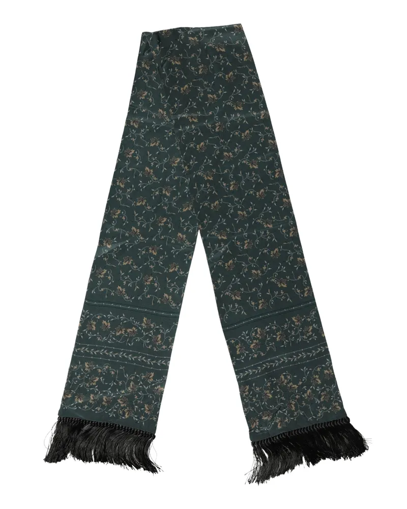 Dolce & Gabbana Men's Green Silk Floral Pattern Fringed 135cm X 16cm Scarf Green