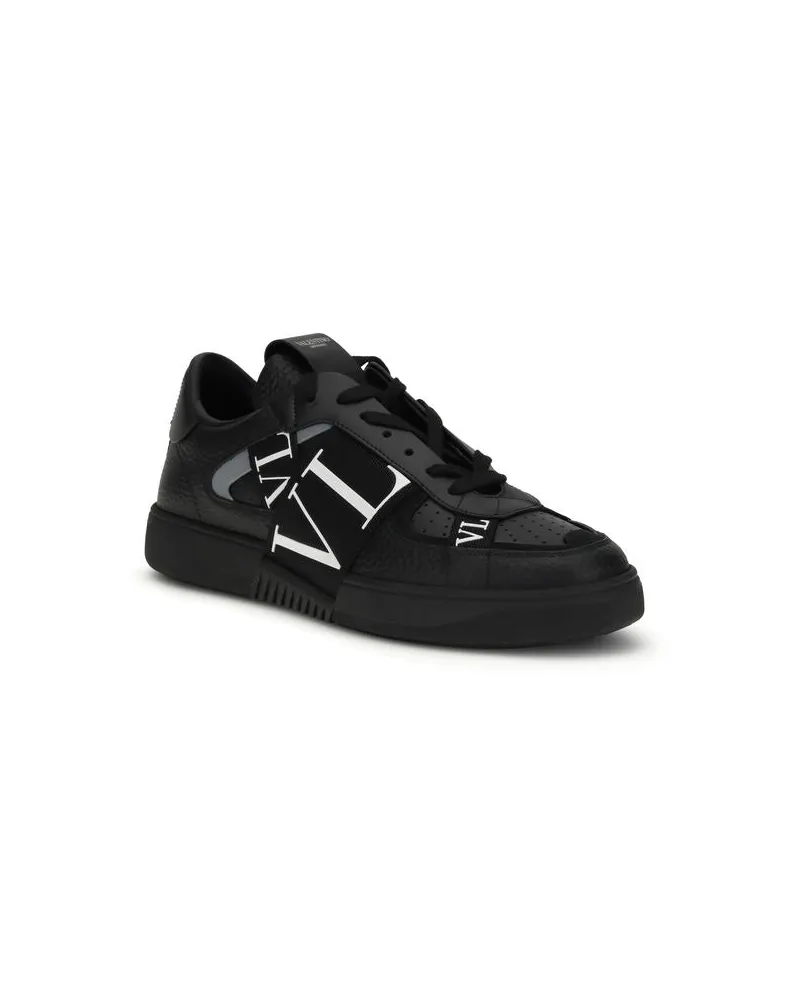 Valentino Garavani Calf Leather with Logo Bands Sneakers — Black Black