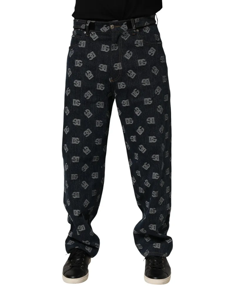 Dolce & Gabbana Blue Logo Print Straight Denim Men Jeans Co+02 Clothing Black