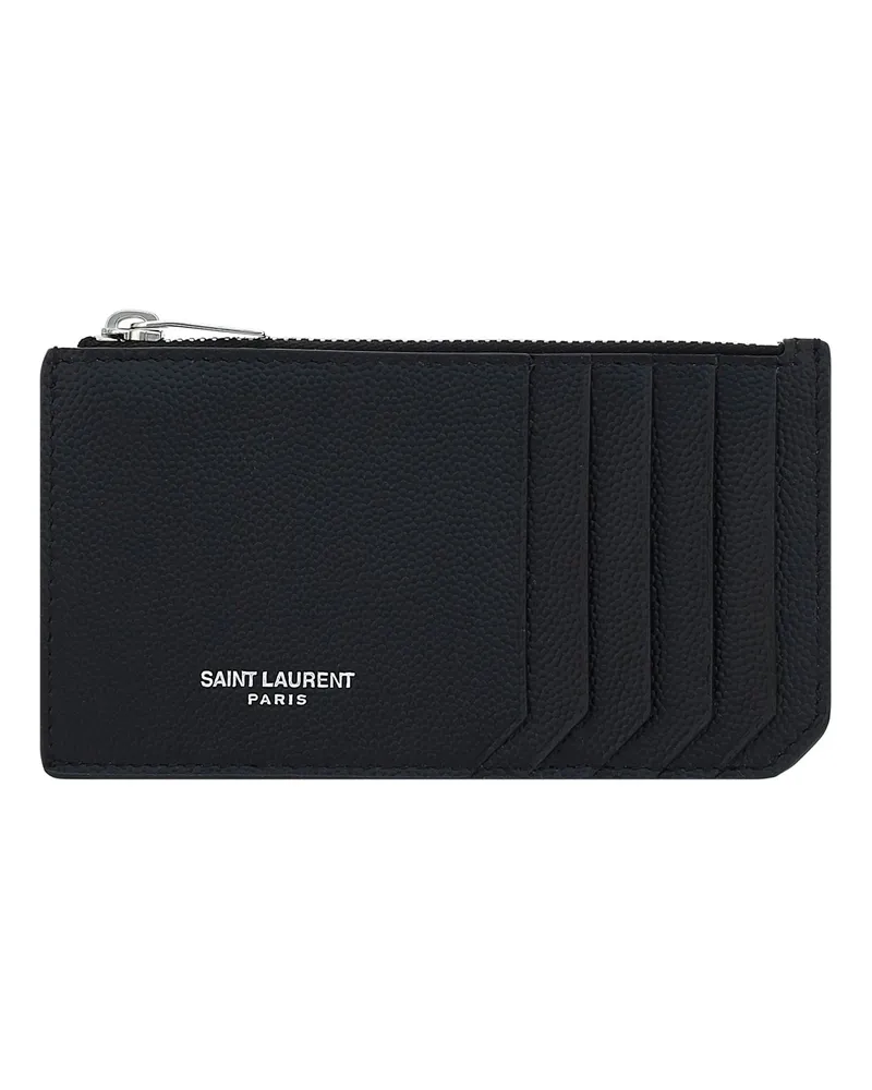 Saint Laurent Men's Cardholder Black Calf Leather Umbrellas Accessory Black
