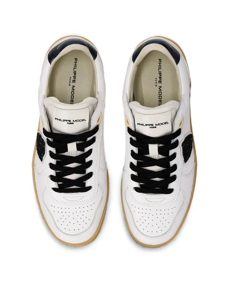 Philippe Model Glitter-Embellished Calf Leather Sneakers — White White