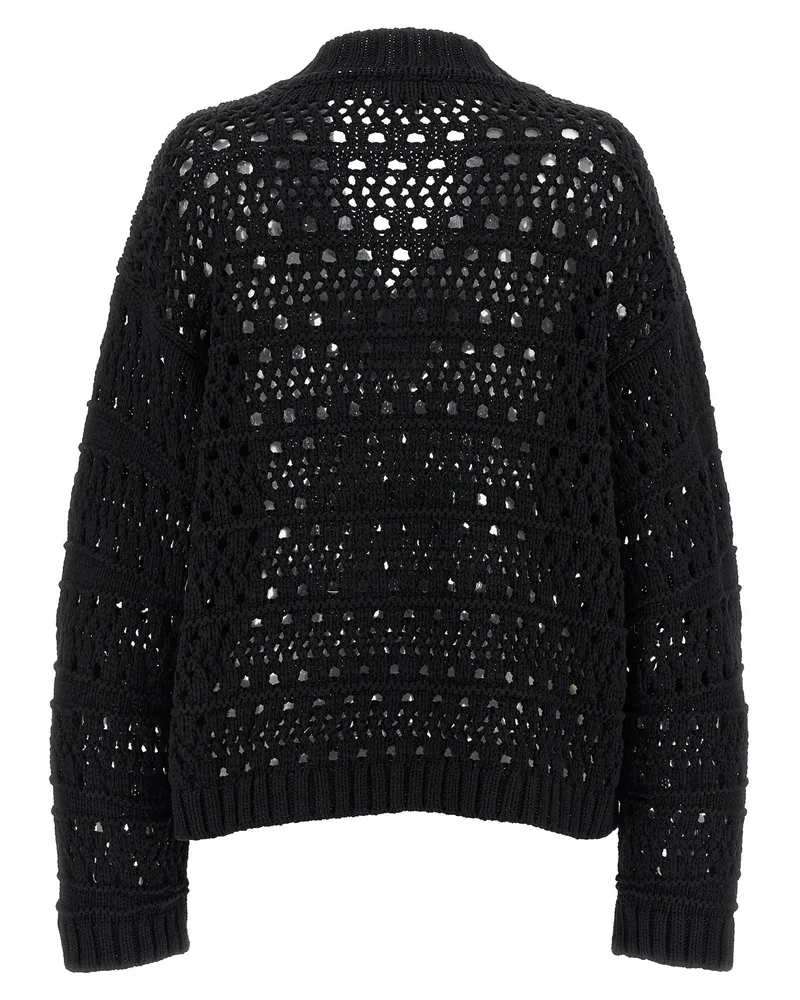 Ganni Openwork Crochet Sweater — Black Black