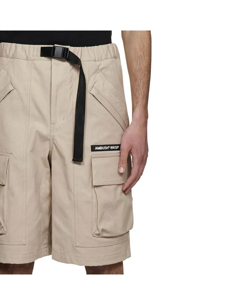 AMBUSH Cotton Cargo Bermuda Shorts — Beige Beige