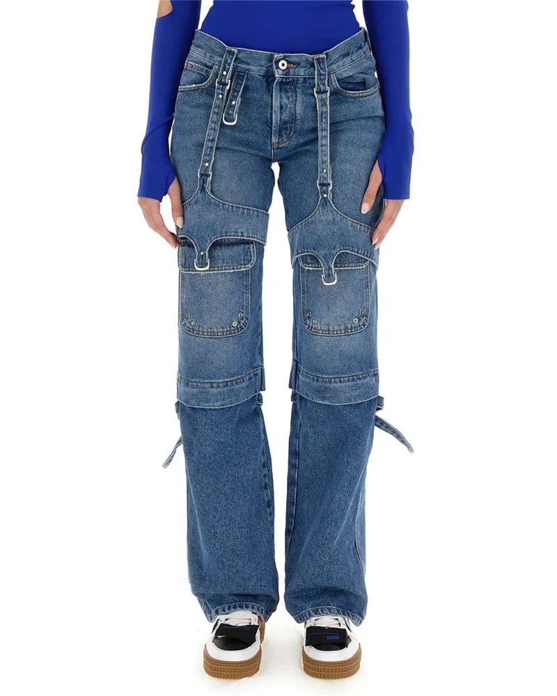 OFF-WHITE Cotton Regular-Fit Cargo Jeans — Blue Blue