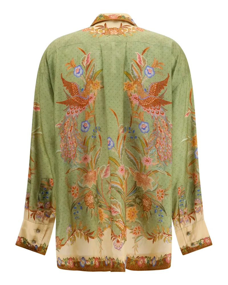Zimmermann Women's Shirt Indra Khaki Floral Silk Scarf Khaki