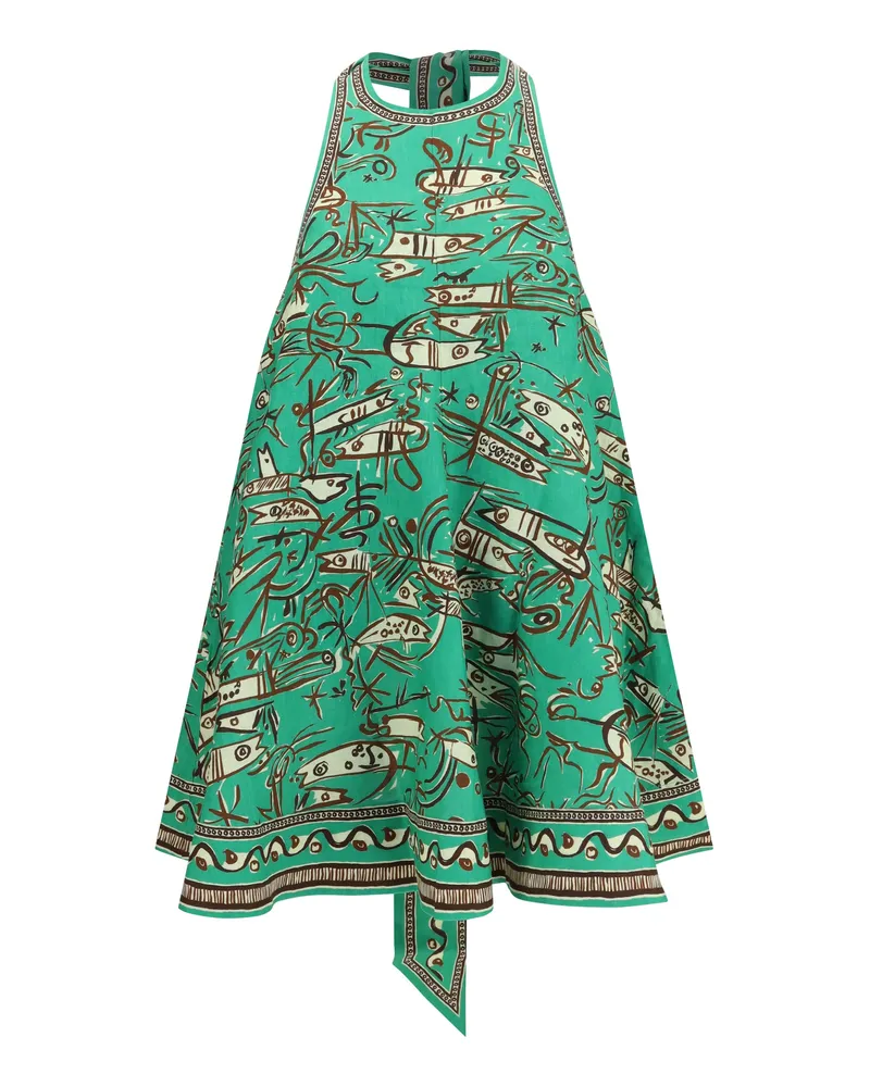 ALEMAIS Women's Fish Sticks Mini Linen Dress Green Green