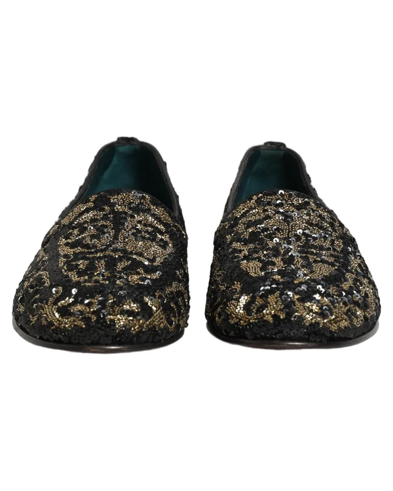 Dolce & Gabbana Men's Black Gold Embellished Dress Loafers Shoes Leather Black