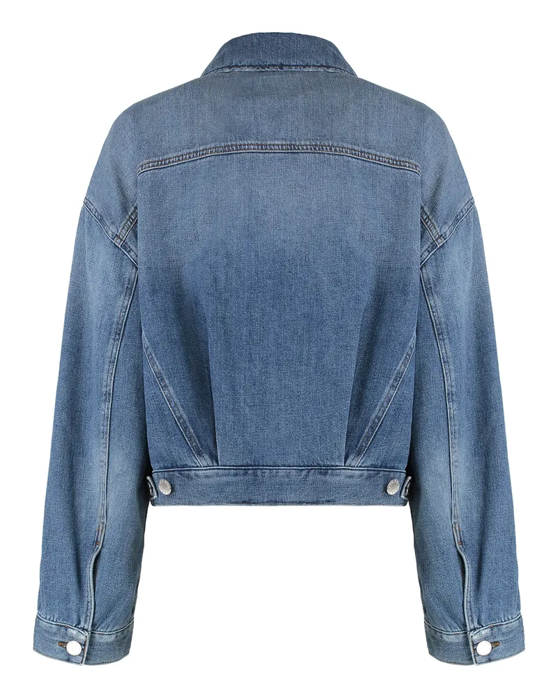 Pinko Women Denim Jacket Garbone Vintage Wash Cotton Leather Blue