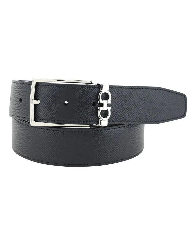 Ferragamo Men's Reversible Belt Black Calf Leather Bos Taurus E Braces Black