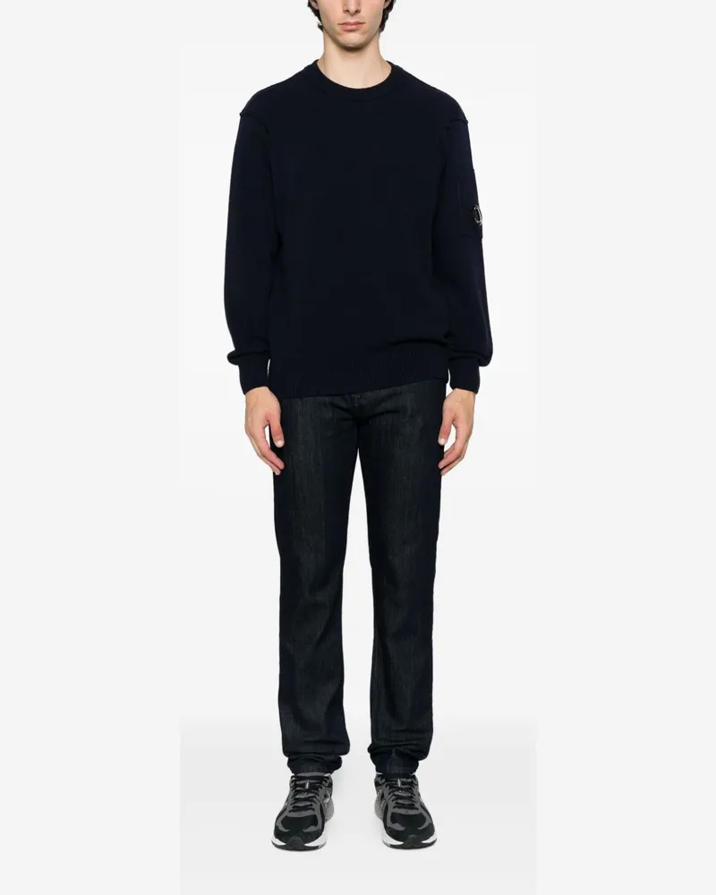 C.P. Company Logo-Embroidered Wool Crewneck Sweater — Navy Navy