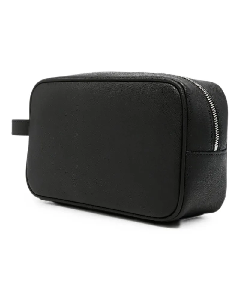 Emporio Armani Logo-Plaque Textured Leather Clutch — Black Black