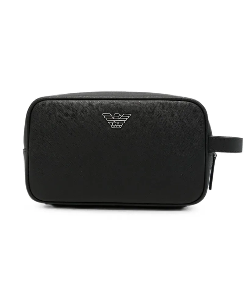 Emporio Armani Logo-Plaque Textured Leather Clutch — Black Black